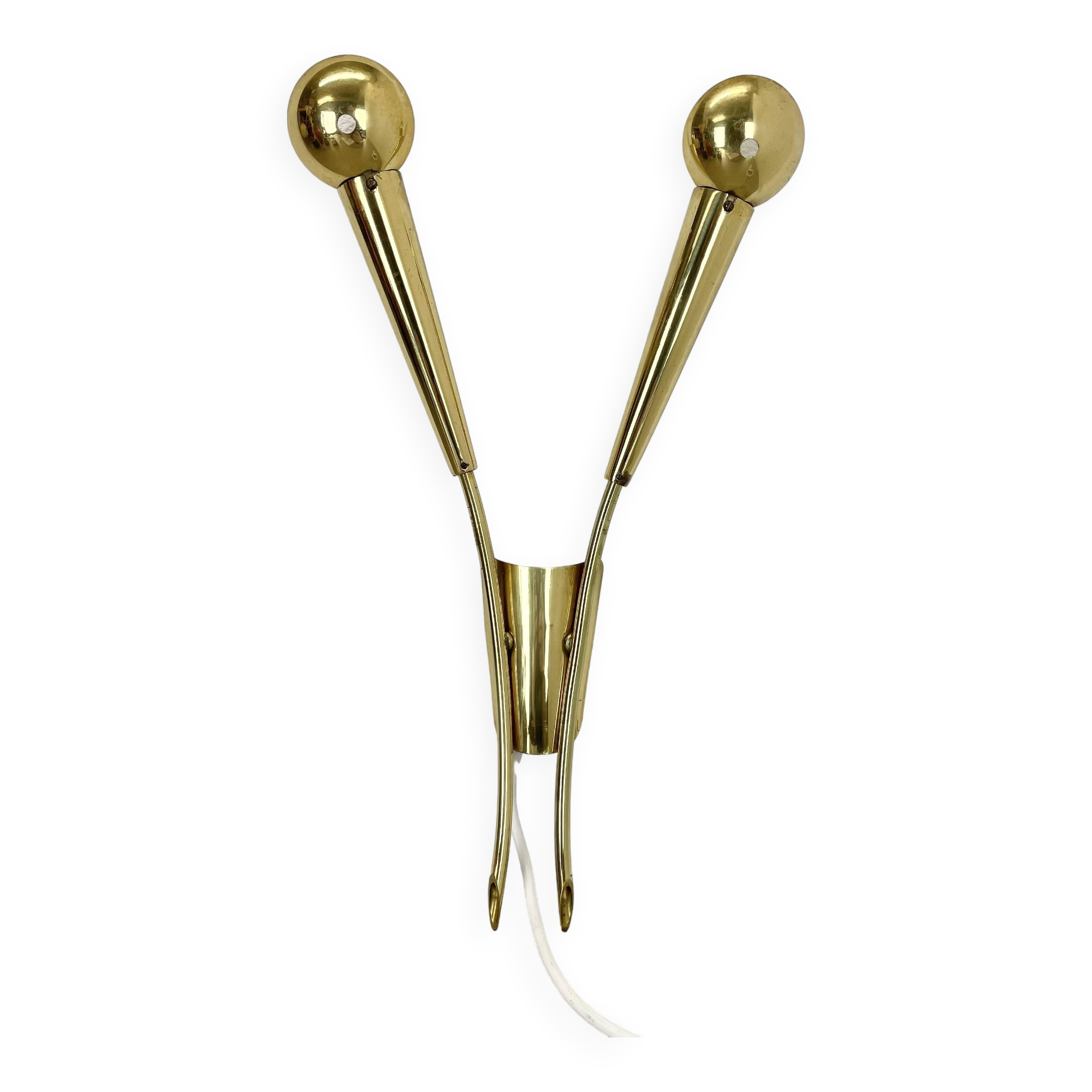 41cm Brass Stilnovo Style Theatre Wall Sconce Light, Italy 1950s