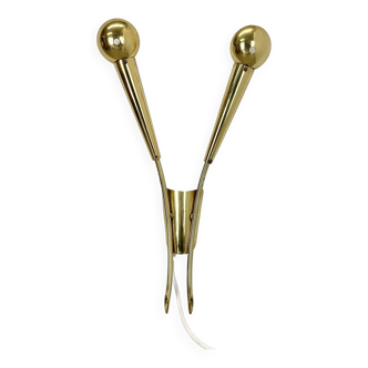 41cm Brass Stilnovo Style Theatre Wall Sconce Light, Italy 1950s