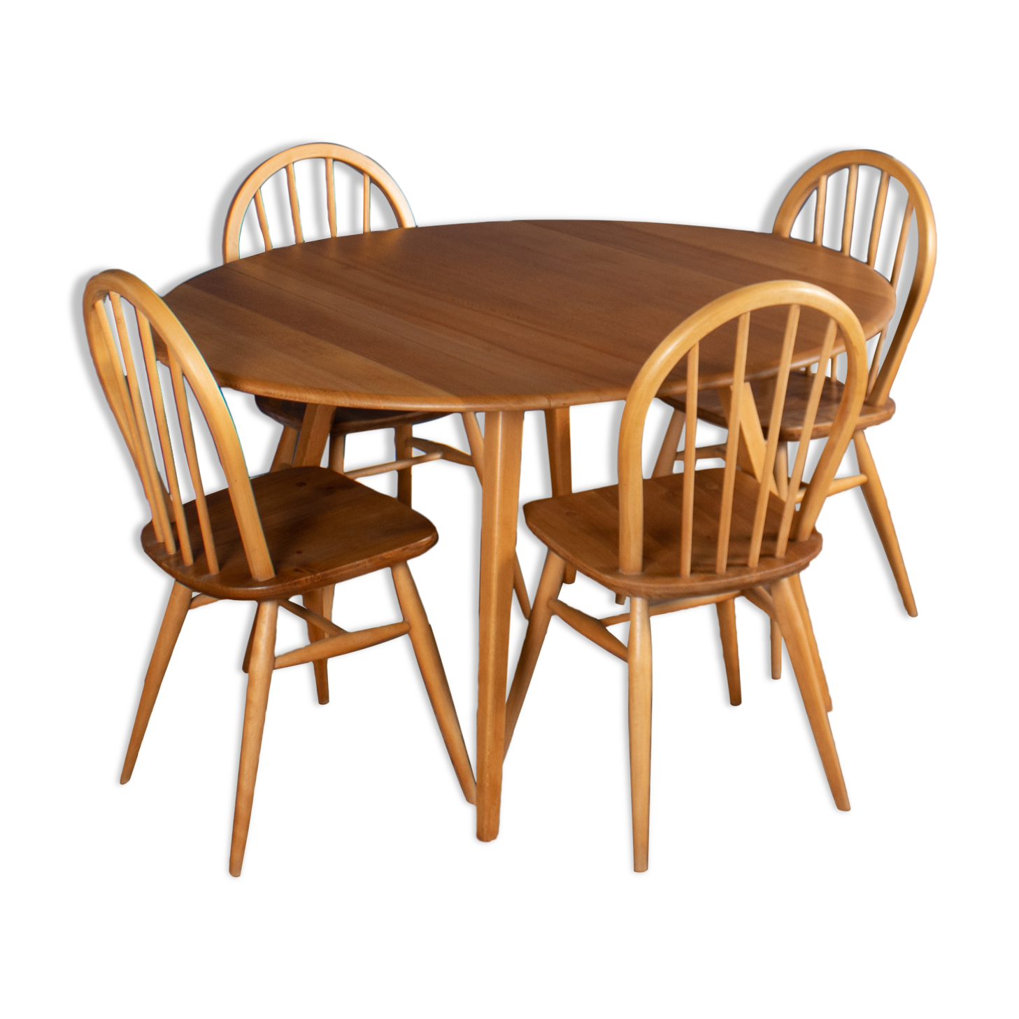 Blonde Ercol 384 Windsor Drop Leaf Table And Four 4 Model 400 Kitchen Chairs
