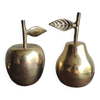 Vintage brass apple and pear