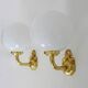 Pair of wall sconces with carp fish, brass and opaline globe.