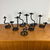 7 wrought iron candle holders in brutalist chain style