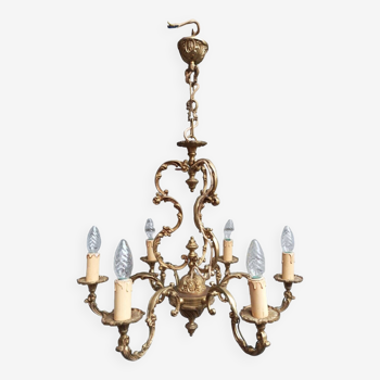 Important Louis XV style 6-light bronze cage chandelier in working order