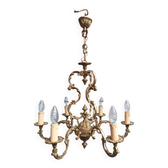 Important Louis XV style 6-light bronze cage chandelier in working order