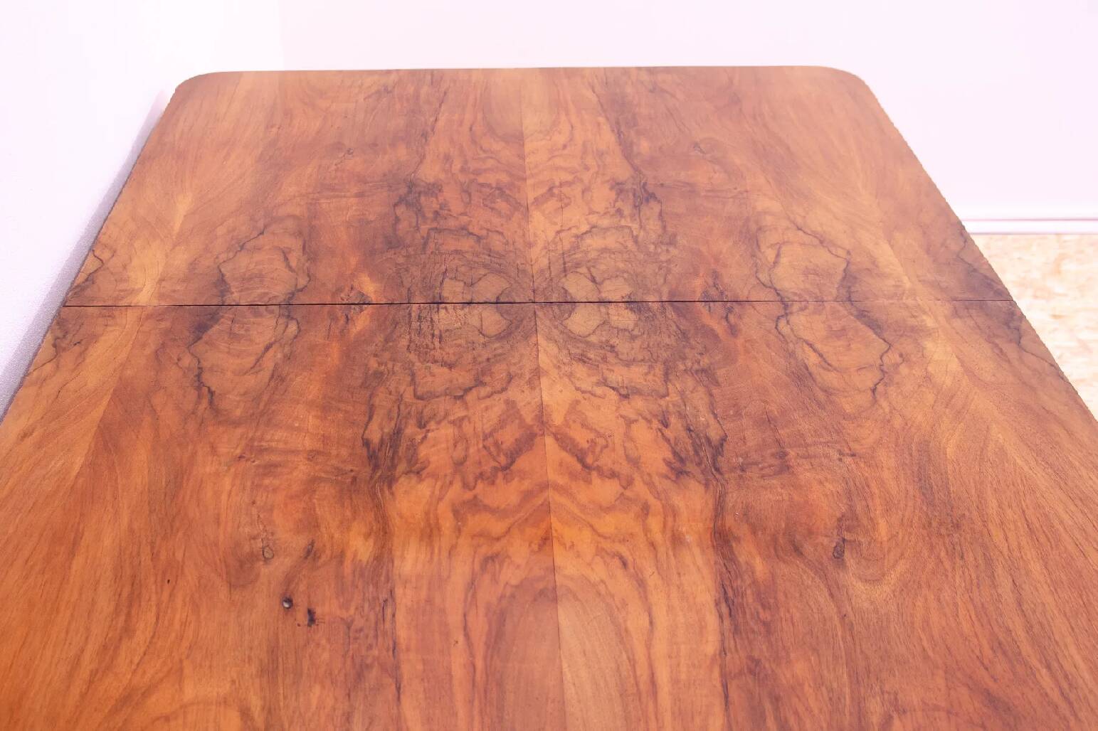 Walnut adjustable dining table, 1930s, Czechoslovakia