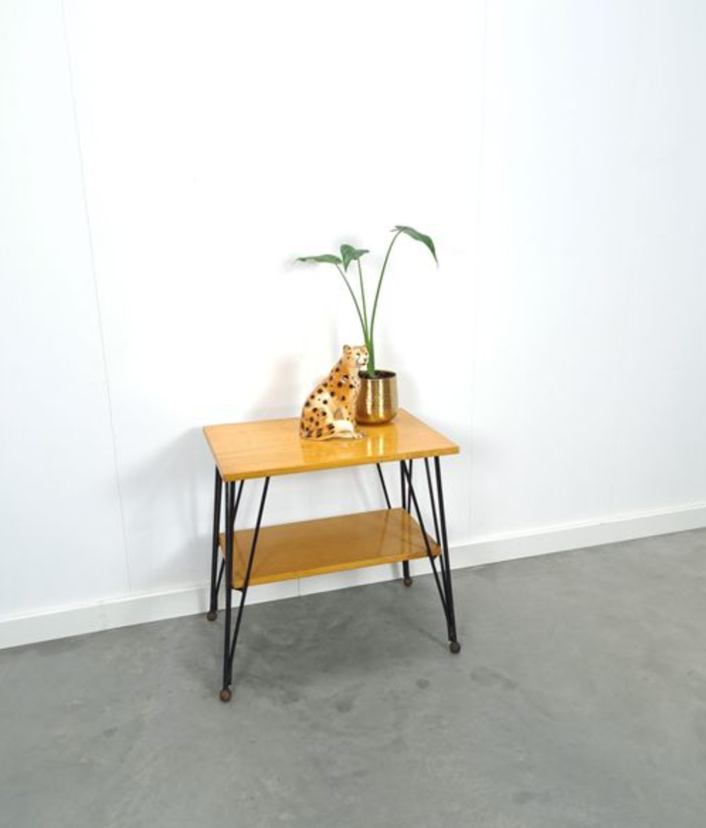 Vintage veneer table with steel legs