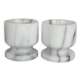 pair of egg cups in white and gray marble