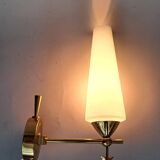Wall lamp in gilded brass and white opaline, 1960.