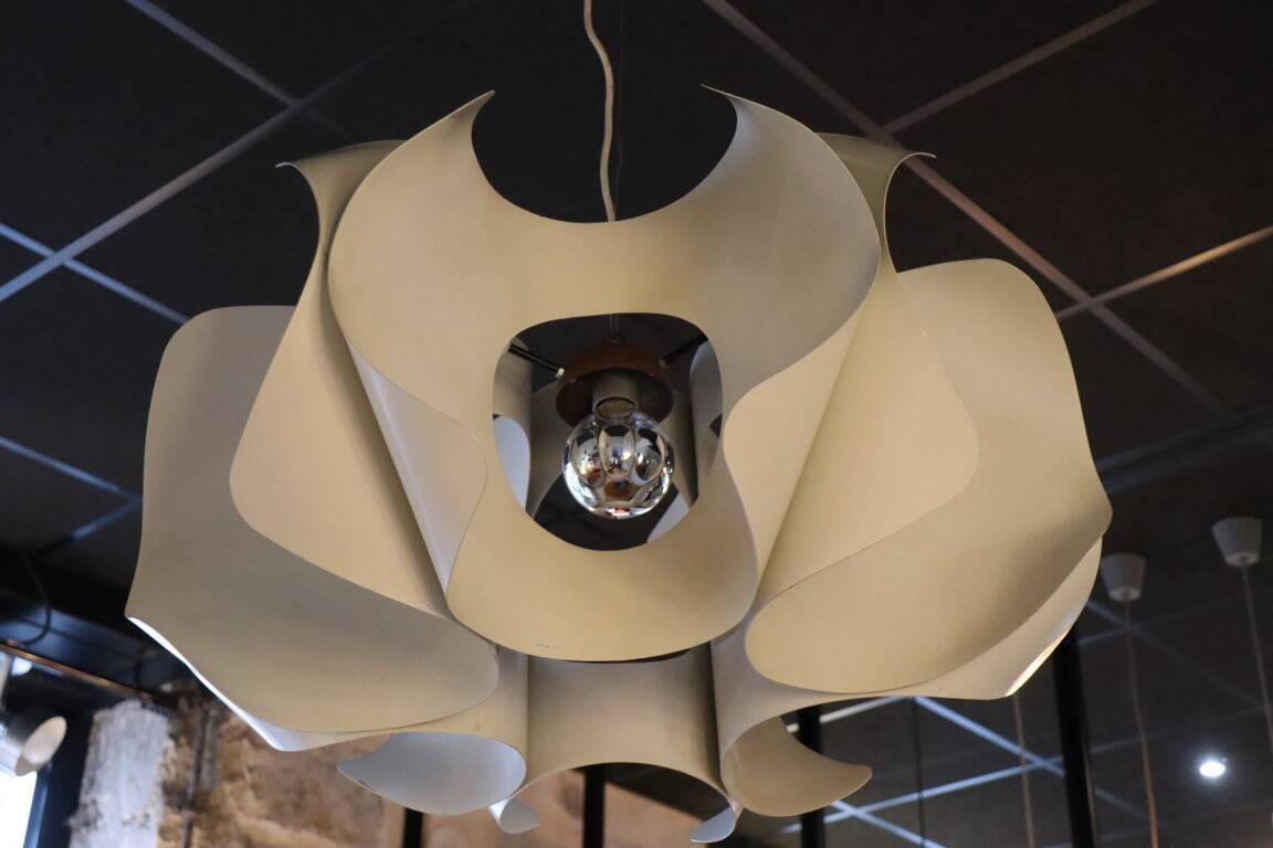 Space Age pendant lamp by Jean D'Imbleval in white lacquered aluminum, 1970