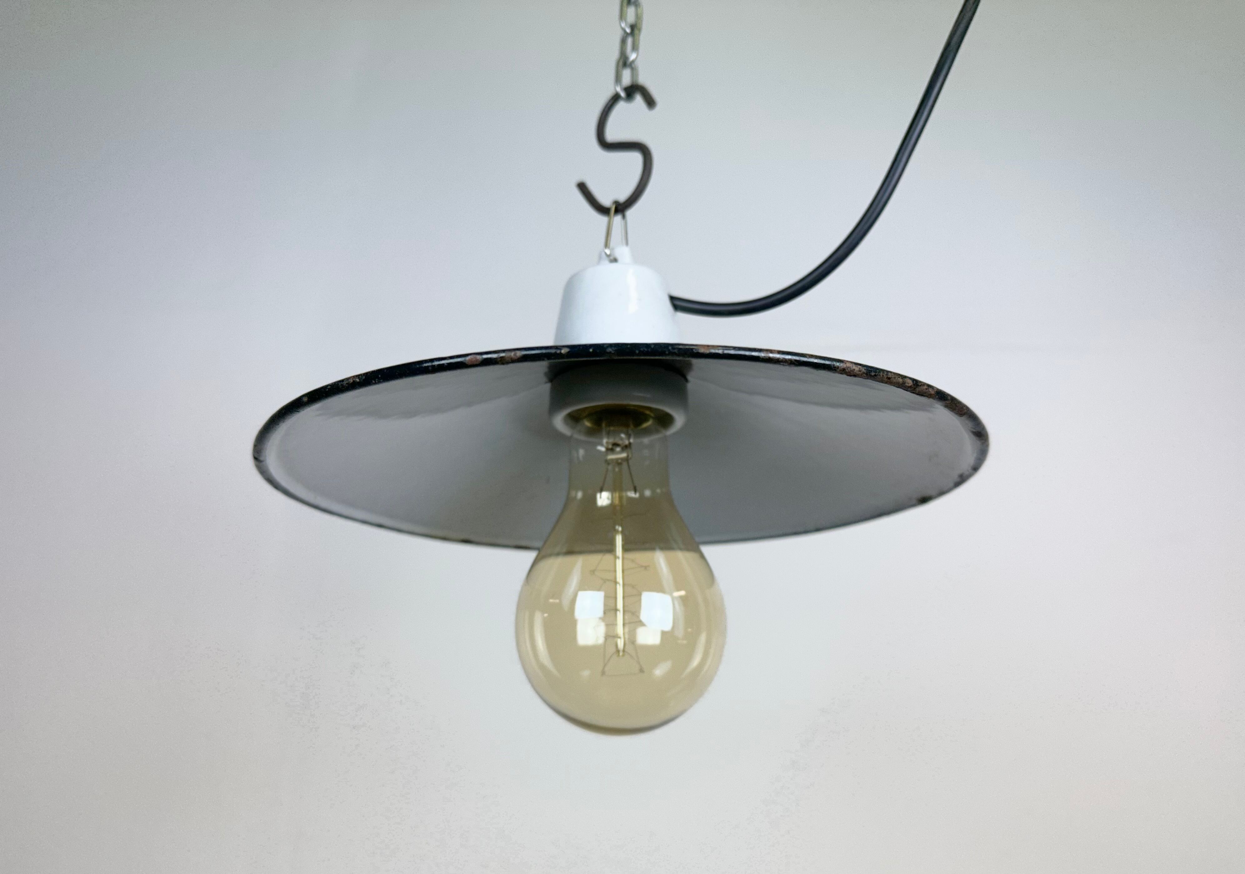 Industrial Red Enamel Pendant Light, 1970s