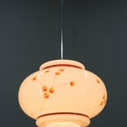 1970s Hand-Painted Milk Glass Pendant Light  Mid-Century Vintage
