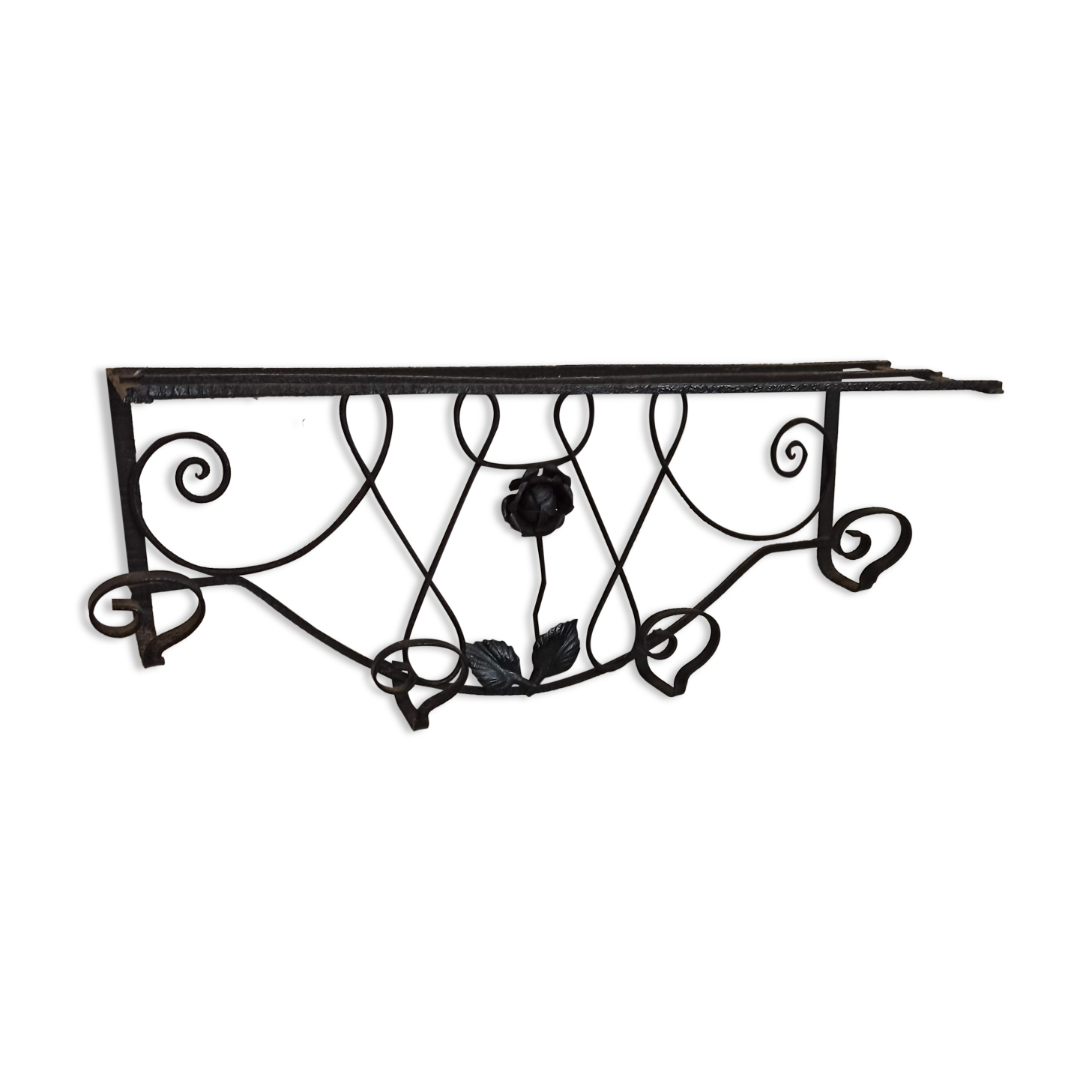 Coat rack in wrought iron art deco patère with decoration of black rose coat rack coat rack