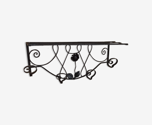 Coat Rack In Wrought Iron Art Deco Patère With Decoration Of Black Rose Selency Coat Rack In Wrought Iron Art Deco, Wrought Iron Coat Rack With Hooks And Shelves