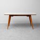 Vintage dining table set with 6 wooden chairs from the 1960s modernism