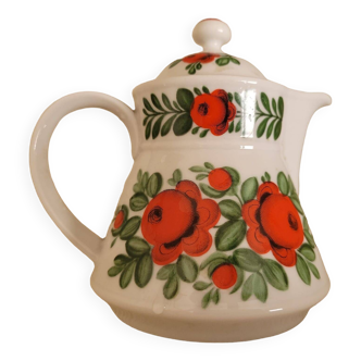 Small vintage coffee or teapot with orange flower pattern