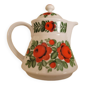 Petite cafetière ou theière vintage motif fleurs oranges