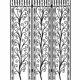 Black wrought iron screen, openwork floral pattern, 3 panels.