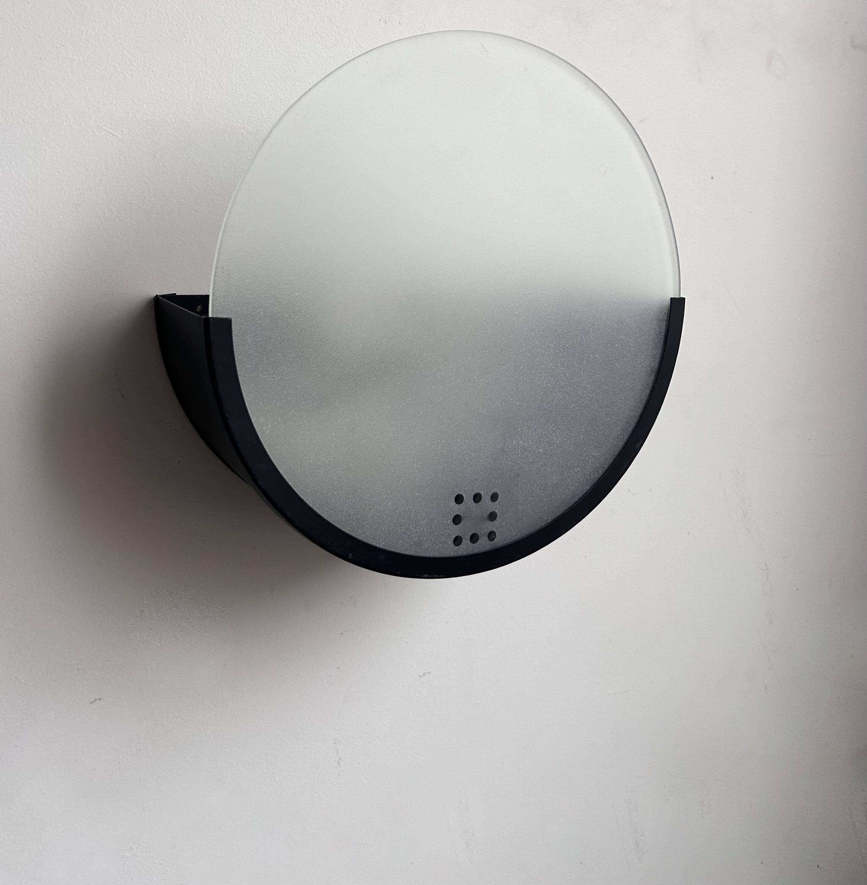 Pair of vintage geometric wall lights, black metal and sandblasted glass, Delmas France 1970