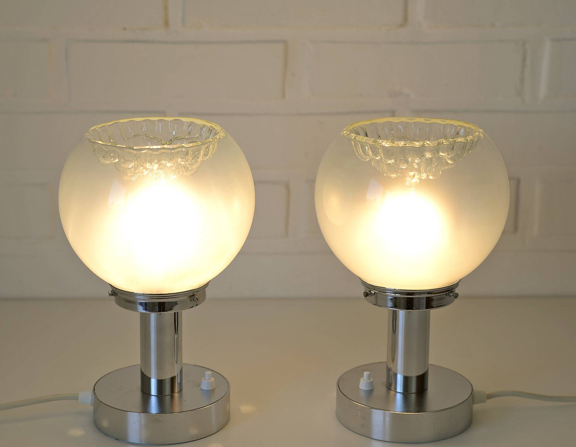 Vintage Pair of Bedside Lamps Mid Century Modern Light Fixture Murano Glass
