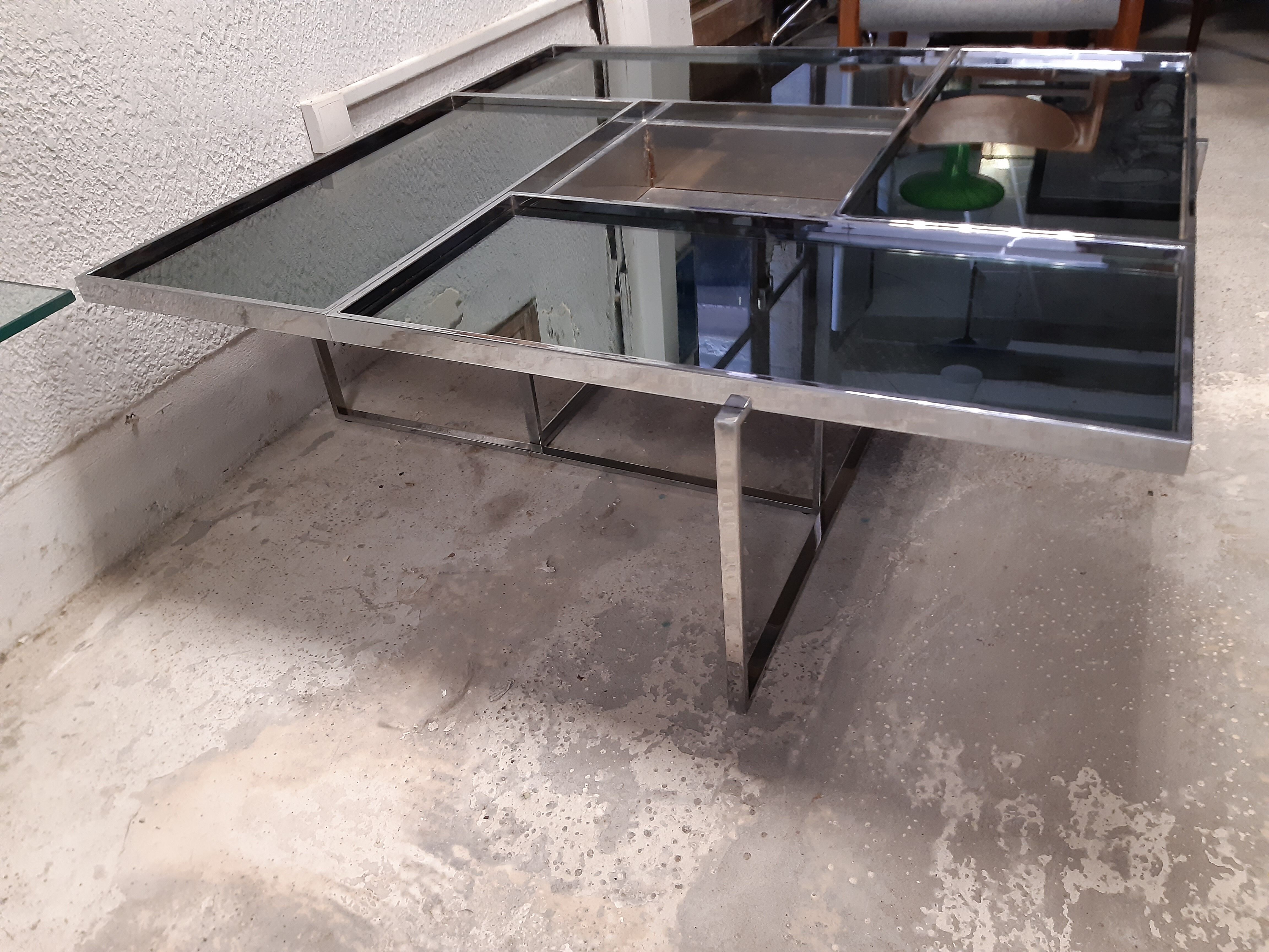 Chrome metal coffee table and mirrors
