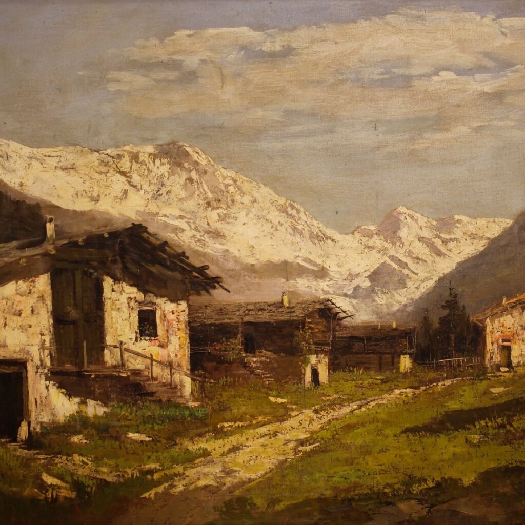 Italian signed mountain landscape painting from 20th century