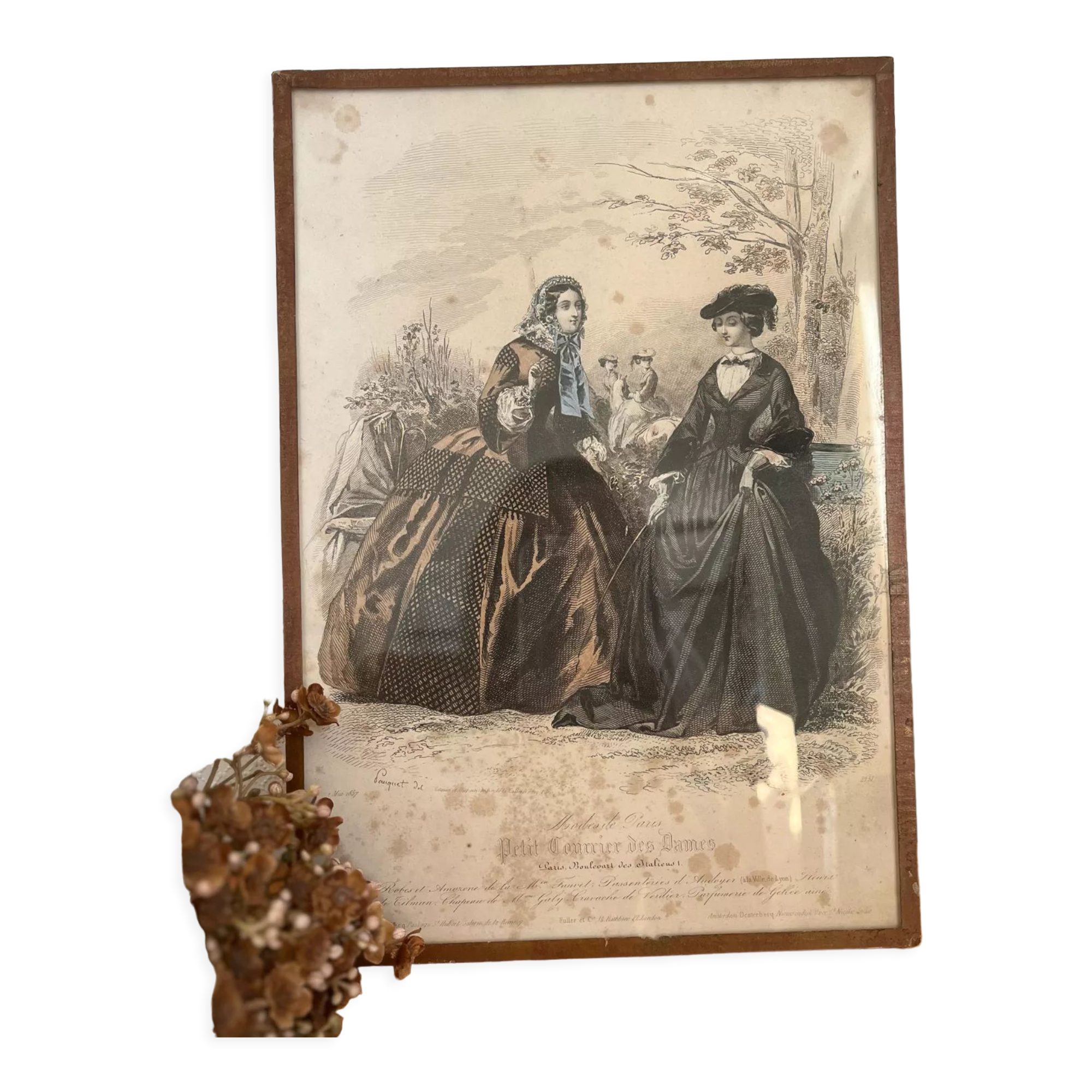 Old engraving titled Fashions of Paris framed