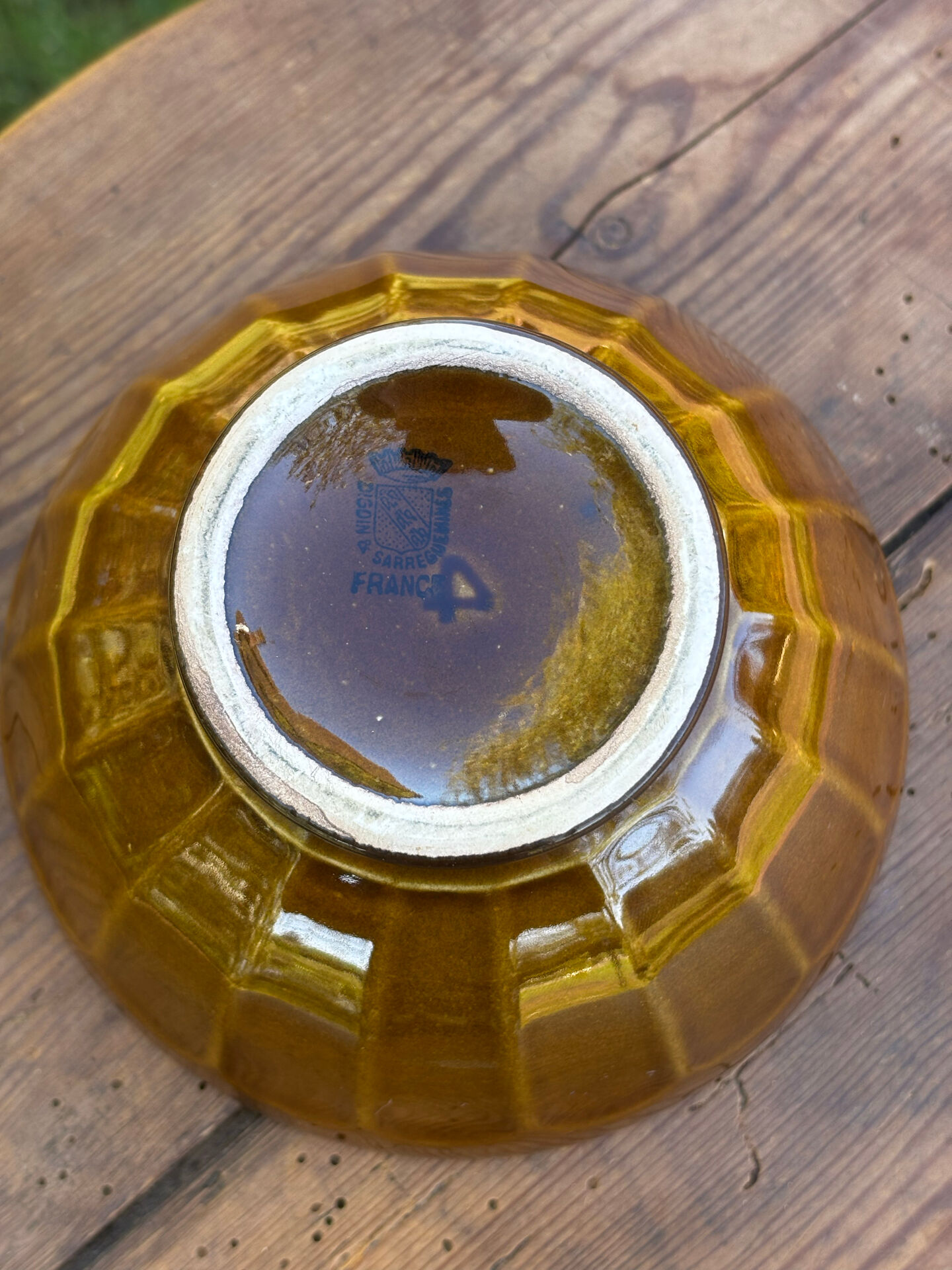 Bol ancien bicolore marron et jaune faïence Digoin Sarreguemines