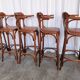 Set of 6 Vintage Bentwood Bar Stool Set: Brown Leather Seat, Nailhead Trim