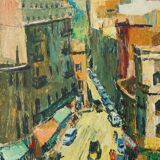 Vibrant Modernist Expressionist - Street Scene With Mid-century Cars