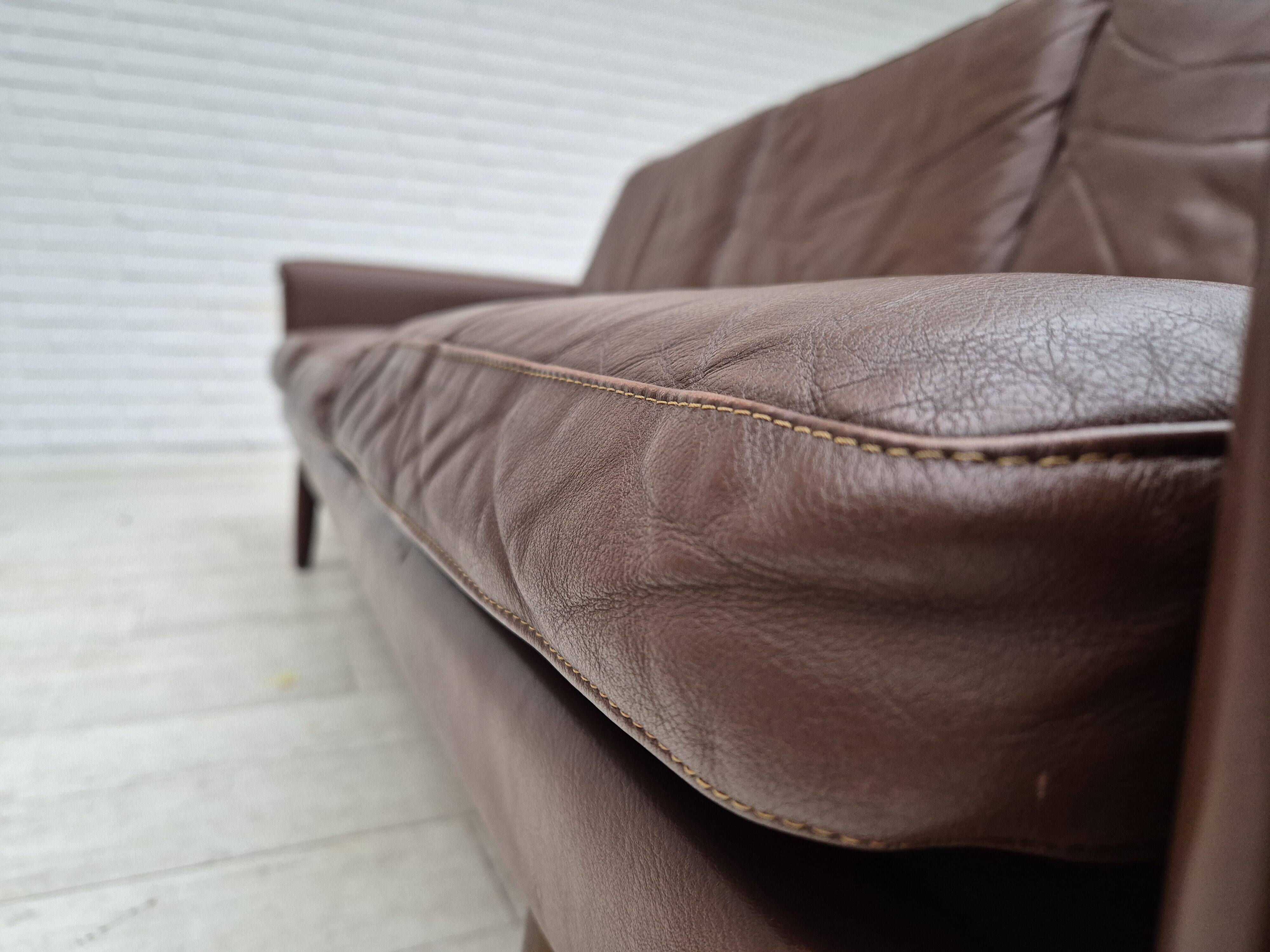 1970s, Danish 3-seater sofa, original brown leather.