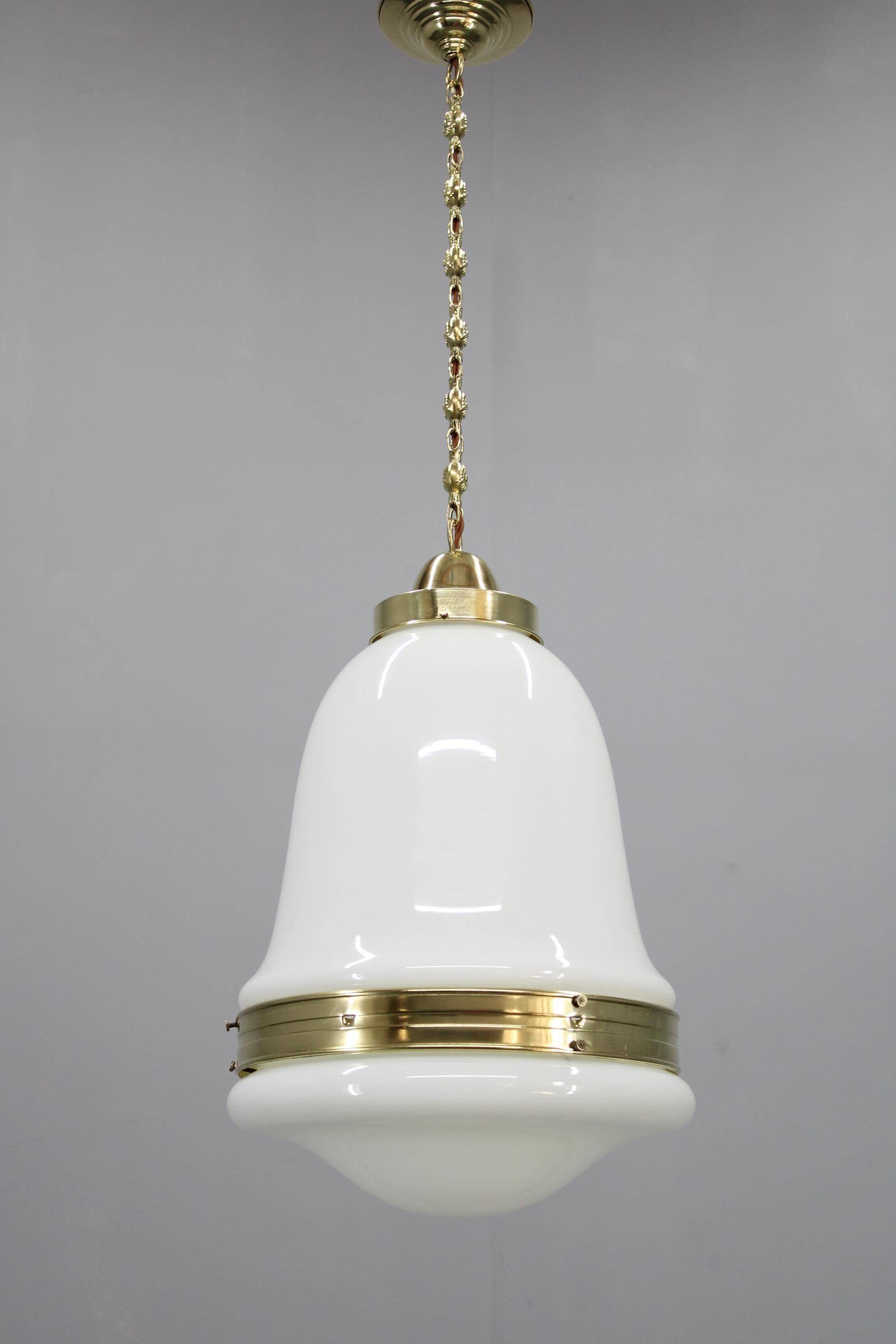 Peter Behrens “Luzette” Art Deco opaline glass pendant, Germany, 1930s
