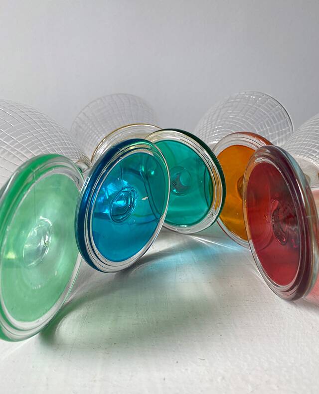 Colored glass stemmed bowls