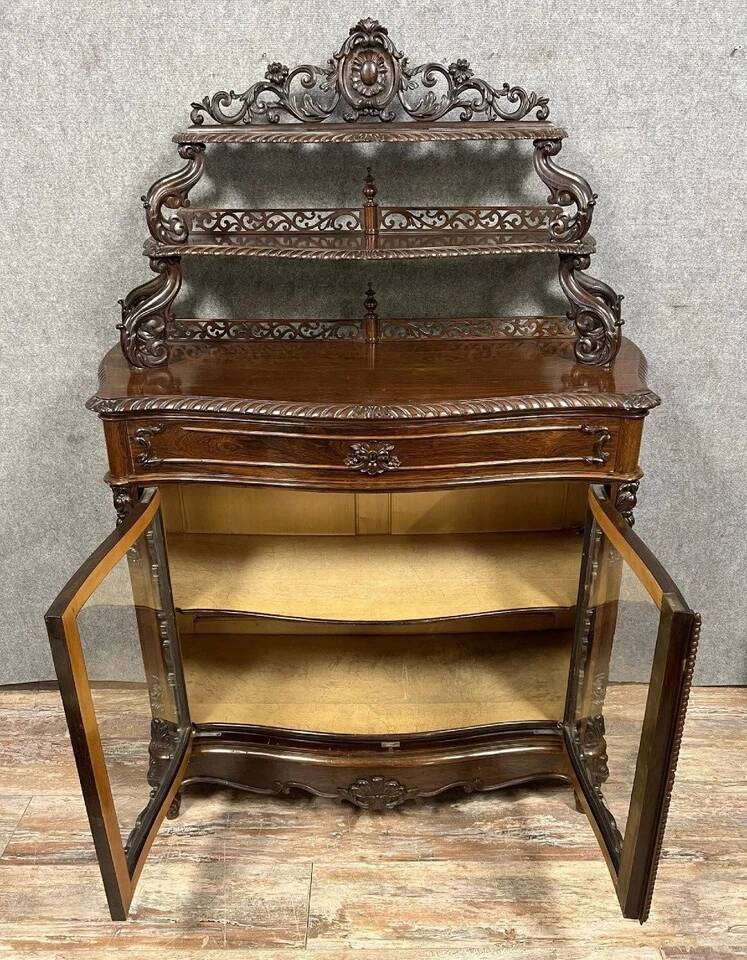 Boulle curved bookcase display case from the Napoleon III period in mahogany circa 1850