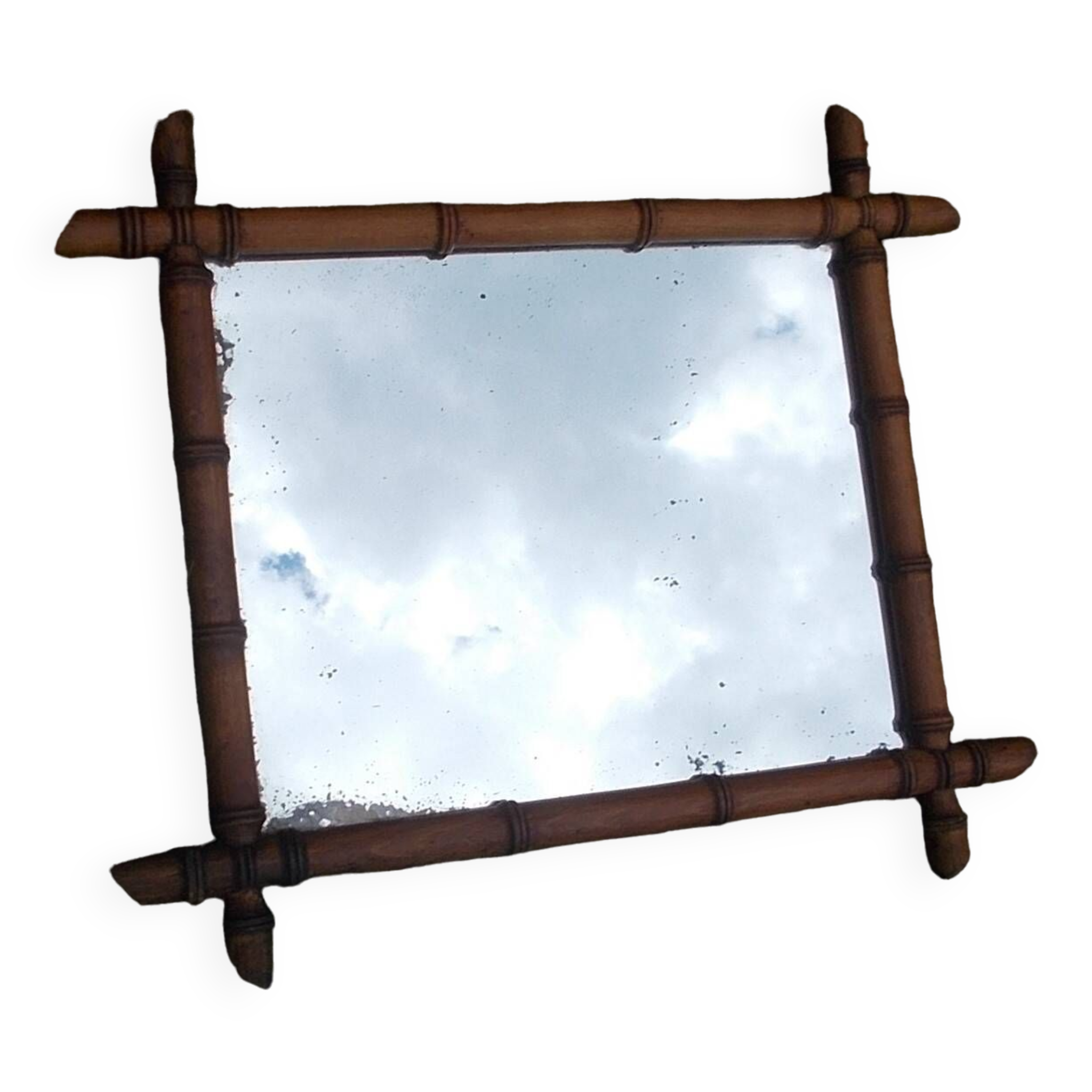 Old turned wood mirror, bamboo imitation.