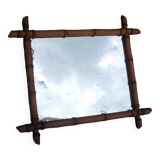 Old turned wood mirror, bamboo imitation.