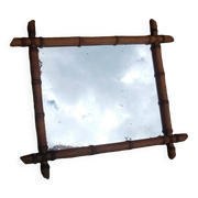 Old turned wood mirror, bamboo imitation.