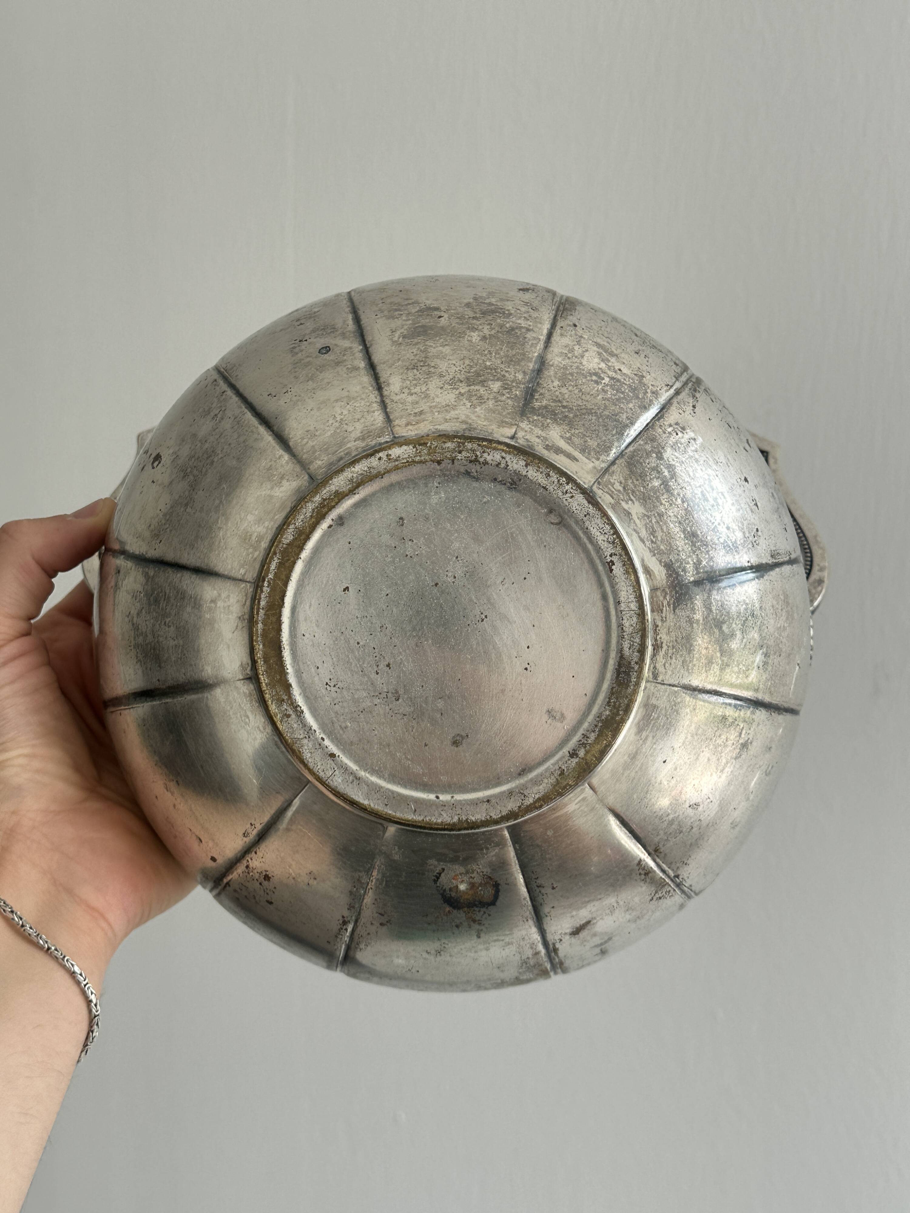Antique glass and silver-plated metal dish