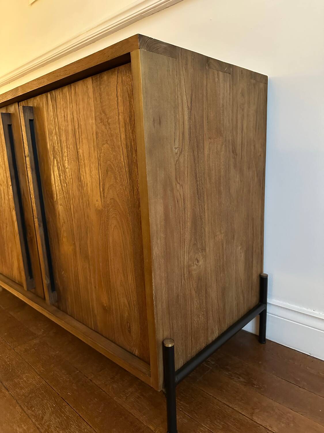 Sideboard made from recycled teak and metal legs