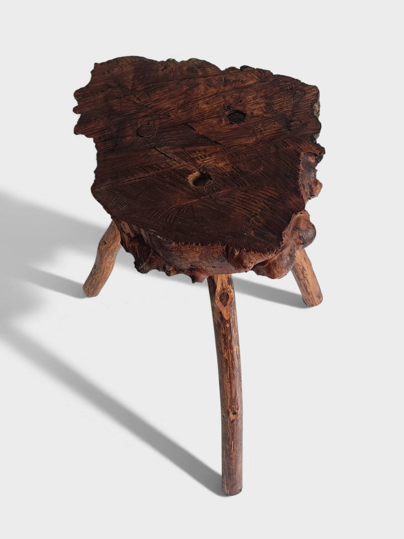 French Olive Wood Rustic / Wabi Sabi Accent Side Table / Stool, Early 20th C.