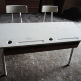 Former double school desk in white painted wood