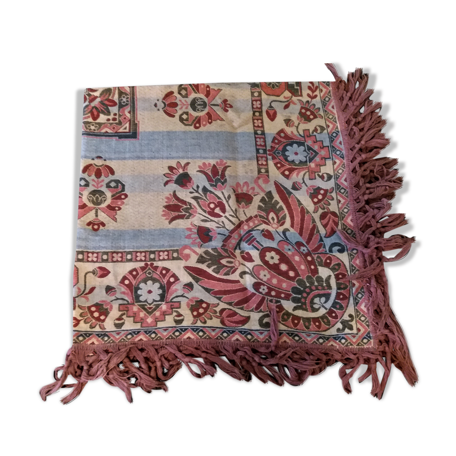 Table mat fringed 19th century tapestry
