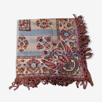 Nappe tapis de table frangé main tapisserie époque XIXème