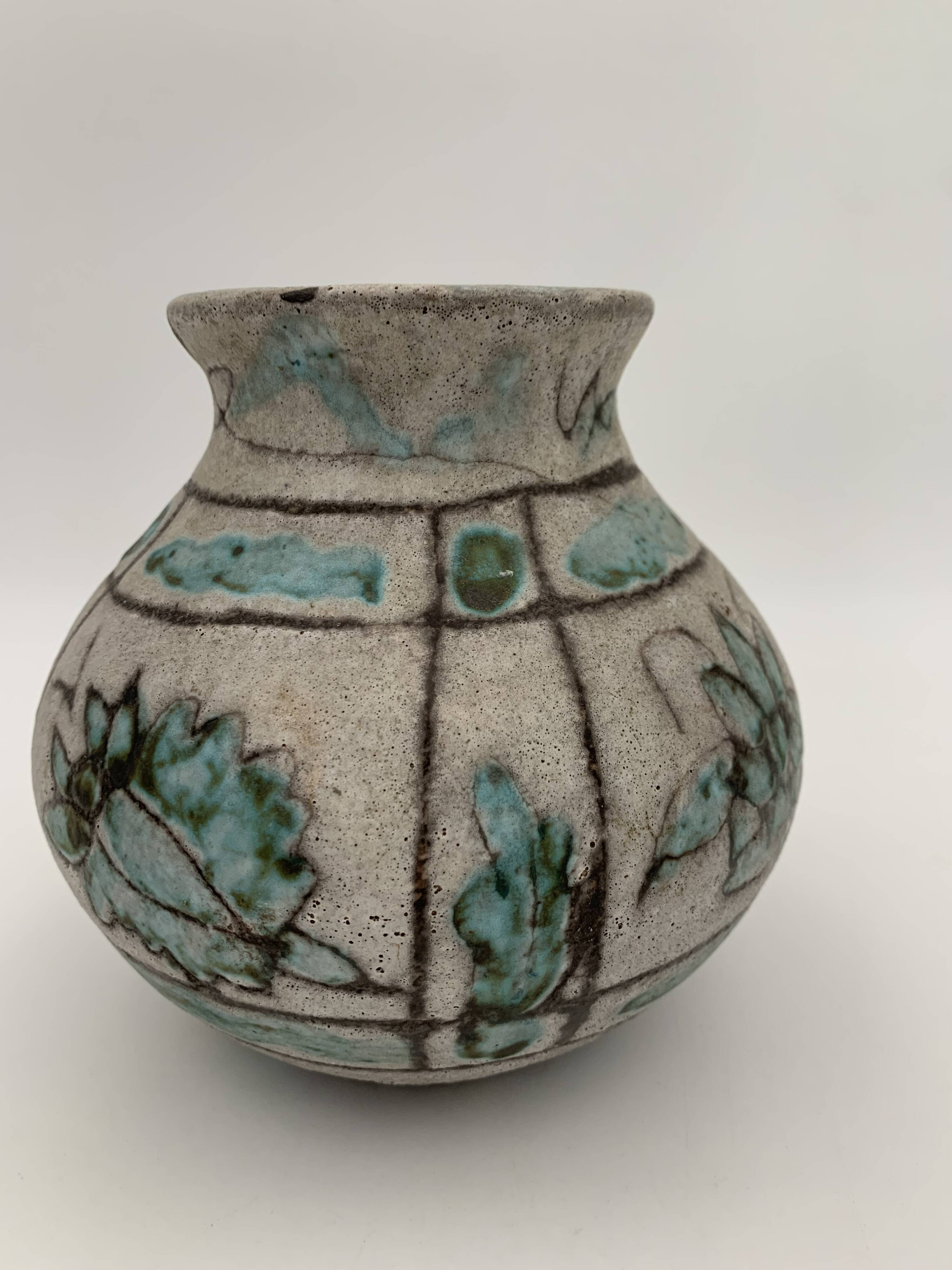 J. MASSIER, Vallauris - Antique enamelled stoneware vase - 1930s-1940s