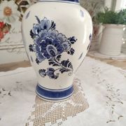 Delfts Blue FG vase Dutch landscape on one side and floral decoration on the other