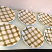 Set of six Moulin des Loups dessert plates, Nappe green model/ 50s-60s