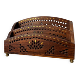 Vintage mail rack in wood and brass