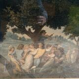 Ancienne gravure a. chaponnier la danse de village paris + cadre bois #b543