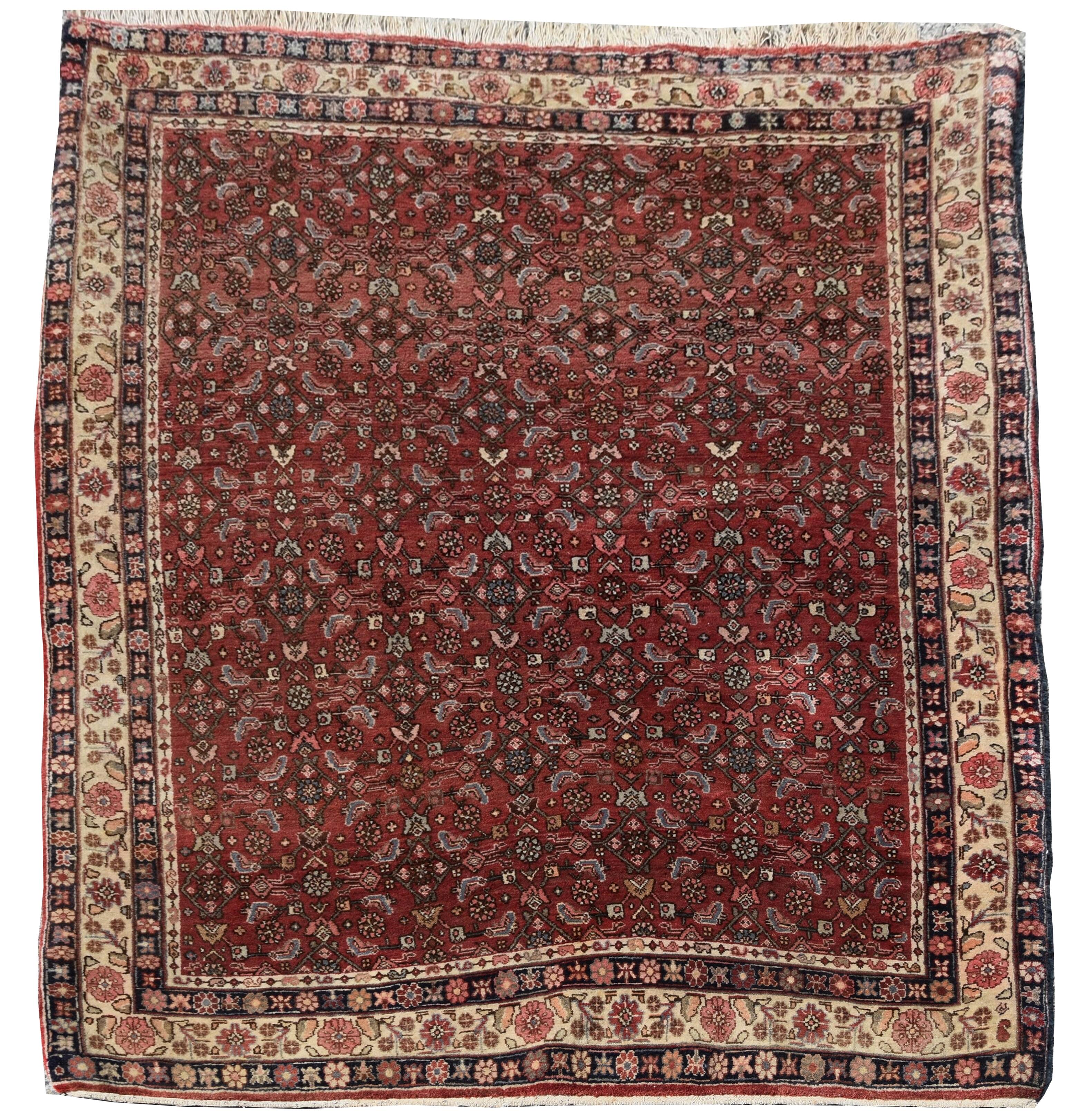 Tapis Persan Bidjar Haut Qualité – 135x105 Cm, 100% Laine, Rouge, Neuf