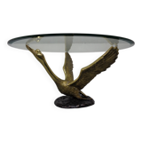 French Swan Coffee Table in Brass and Glass, 1960s