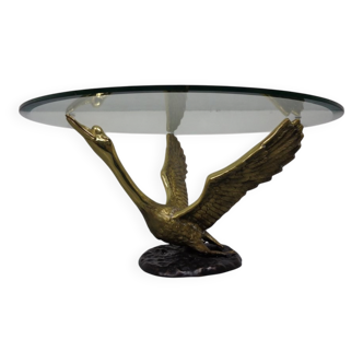 French Swan Coffee Table in Brass and Glass, 1960s